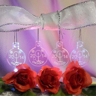 Miniature Candle Christmas Ornaments Personalized with Name/Year Acrylic Set 4