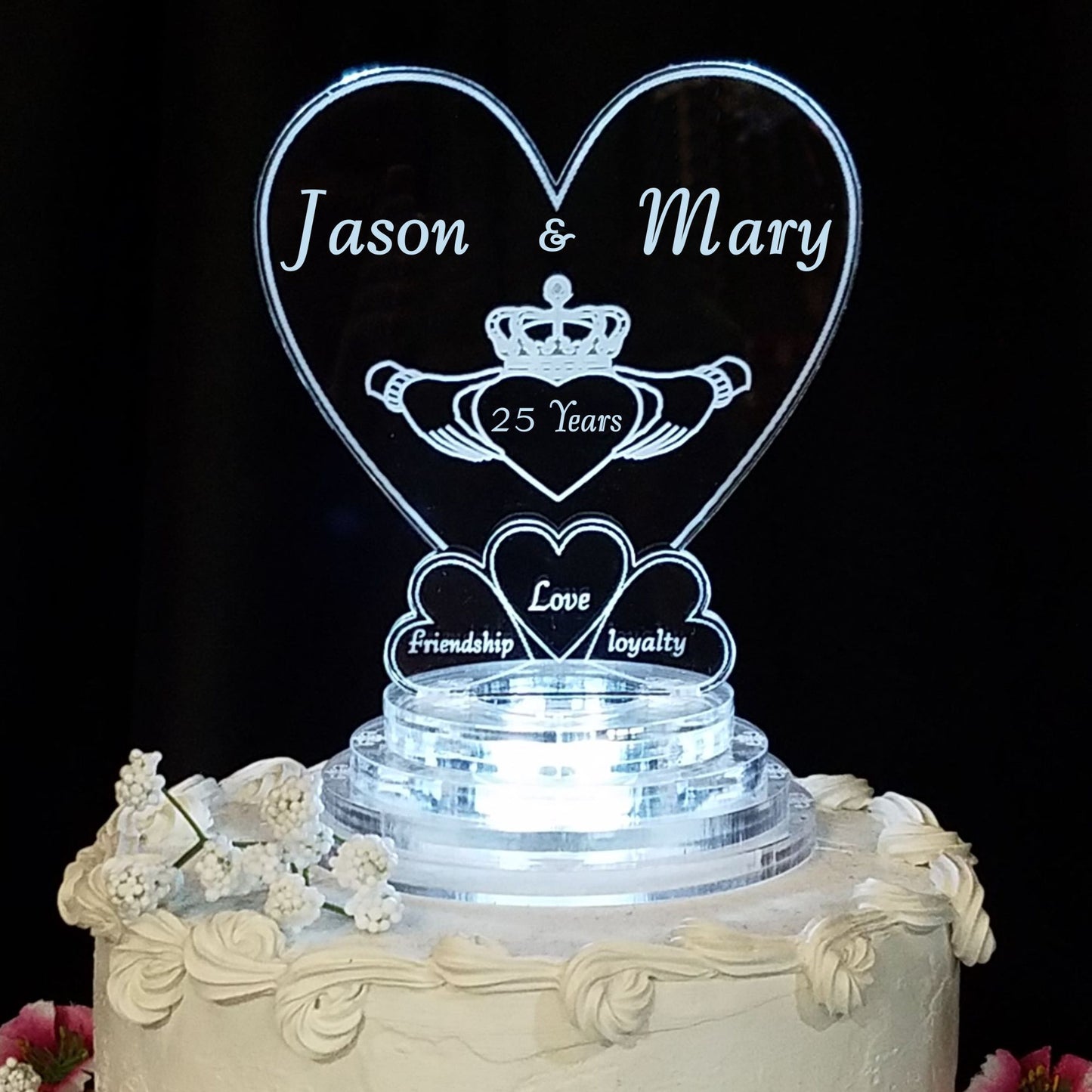 Personalized Monogram Heart Lighted Acrylic LED Wedding Cake Topper –  FinesseLaserDesigns