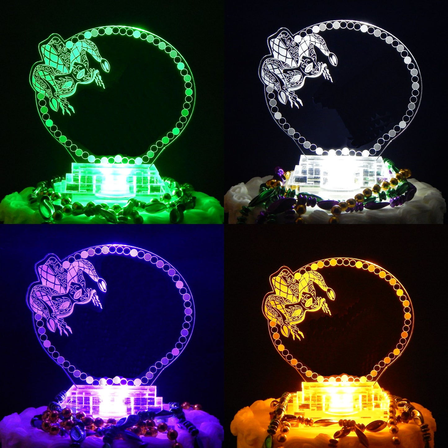 Personalized Mardi Gras Jester Acrylic LED Wedding Cake Topper