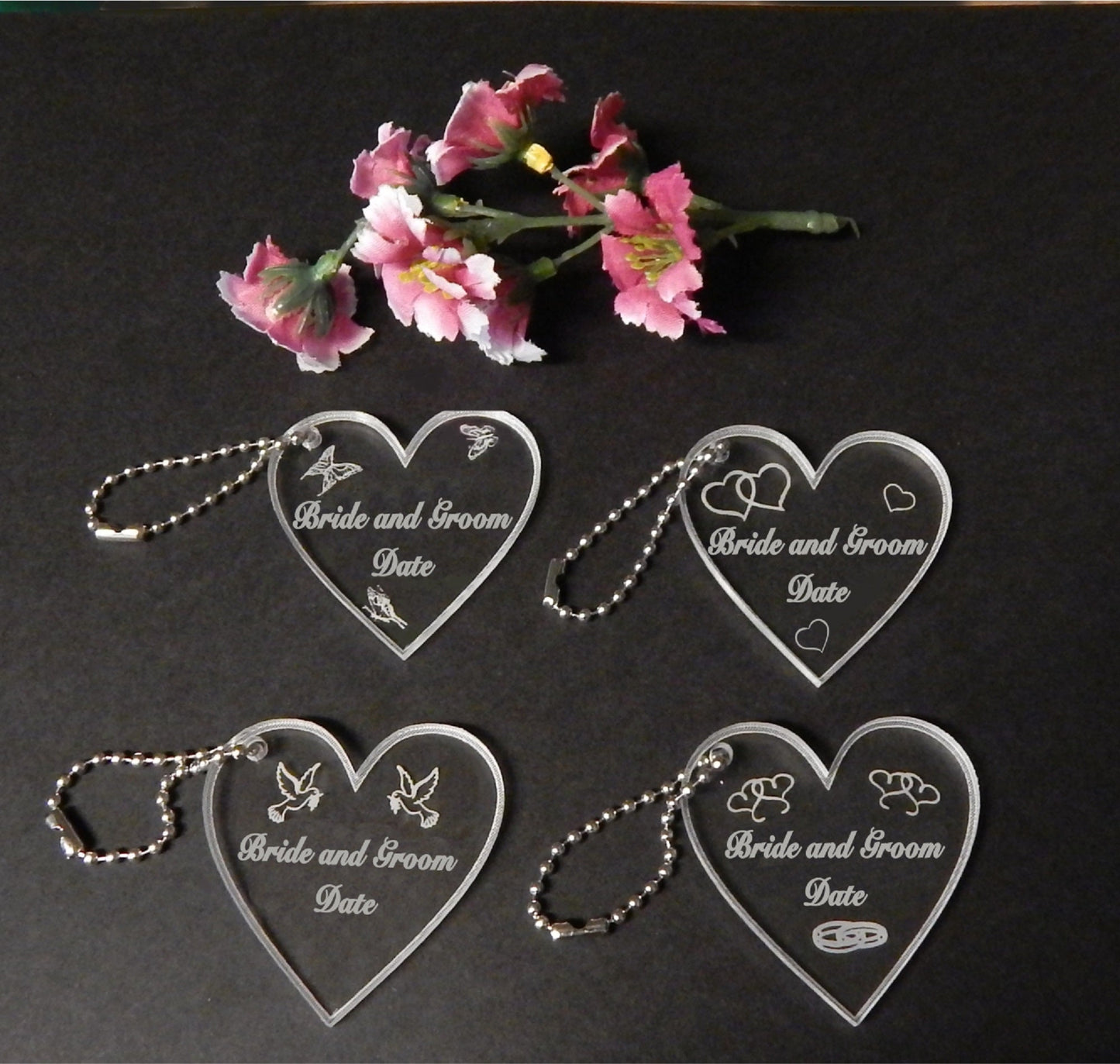 QTY 25 Personalized Heart Key Chain Favors custom engraved acrylic keychains