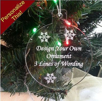acrylic round ornament with snowflakes and wording