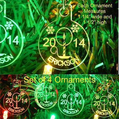 Miniature Candle Christmas Ornaments Personalized with Name/Year Acrylic Set 4