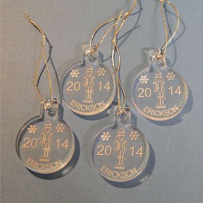 Miniature Nutcracker Christmas Ornaments Name/Yr Personalized Acrylic Set 4