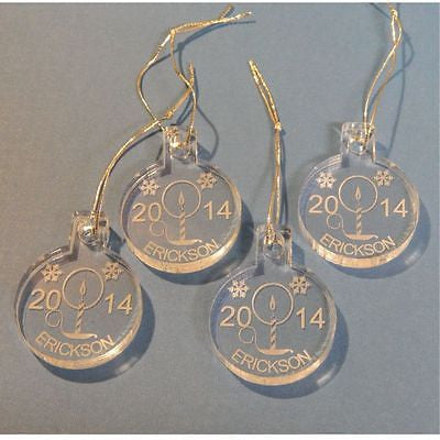 Miniature Candle Christmas Ornaments Personalized with Name/Year Acrylic Set 4