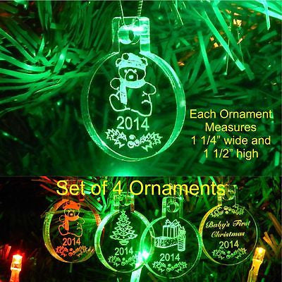 Miniature Baby's First Christmas Ornaments with Year Acrylic Set of 4