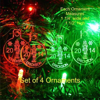 Miniature Nutcracker Christmas Ornaments Name/Yr Personalized Acrylic Set 4