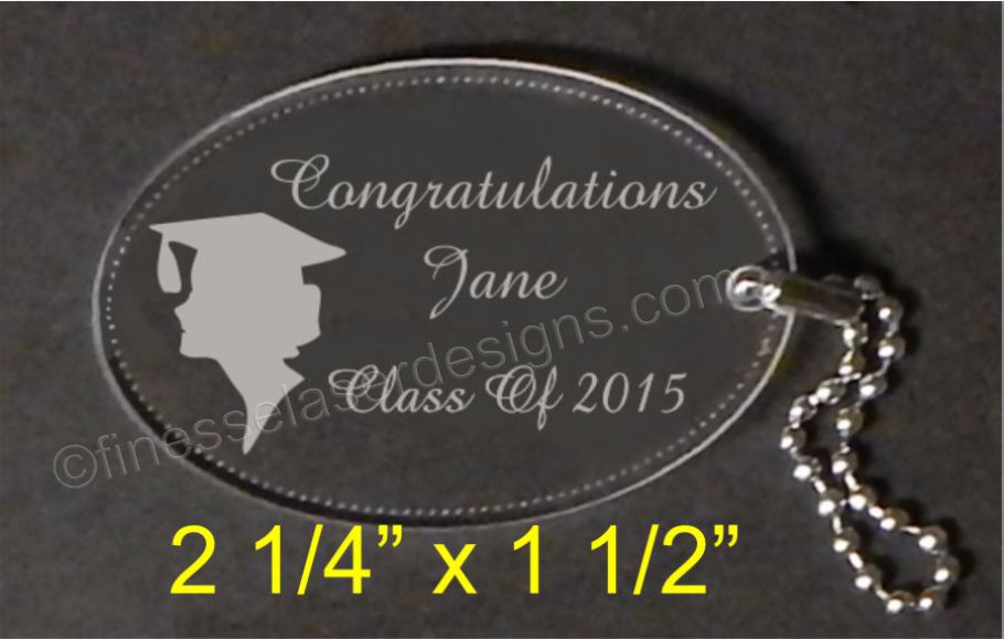 oval acrylic keychain with girl silhouette and Congratulations
