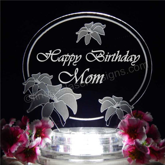 Personalized Lily Flower Lighted Acrylic LED Birthday Cake Topper