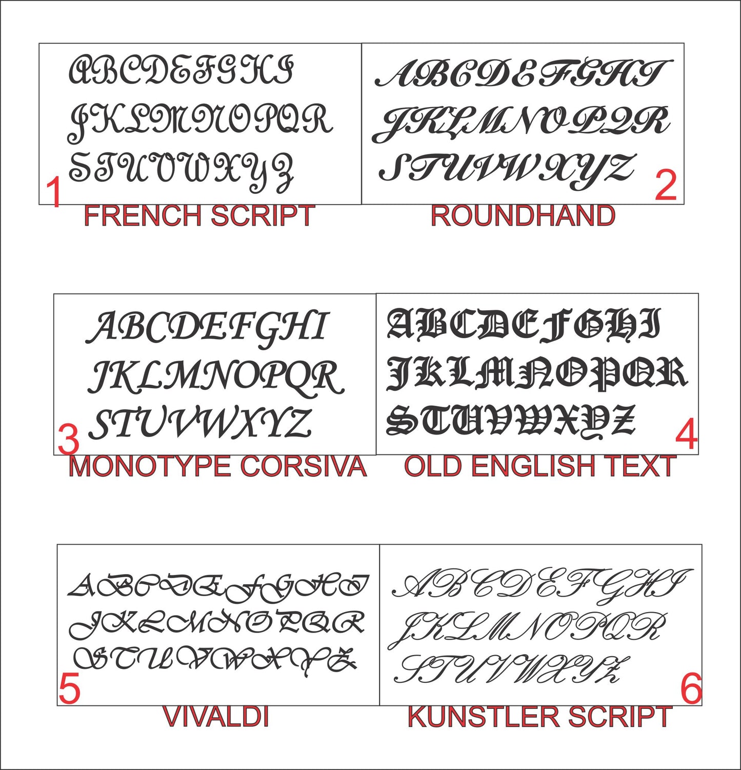 page showing 6 different font syles
