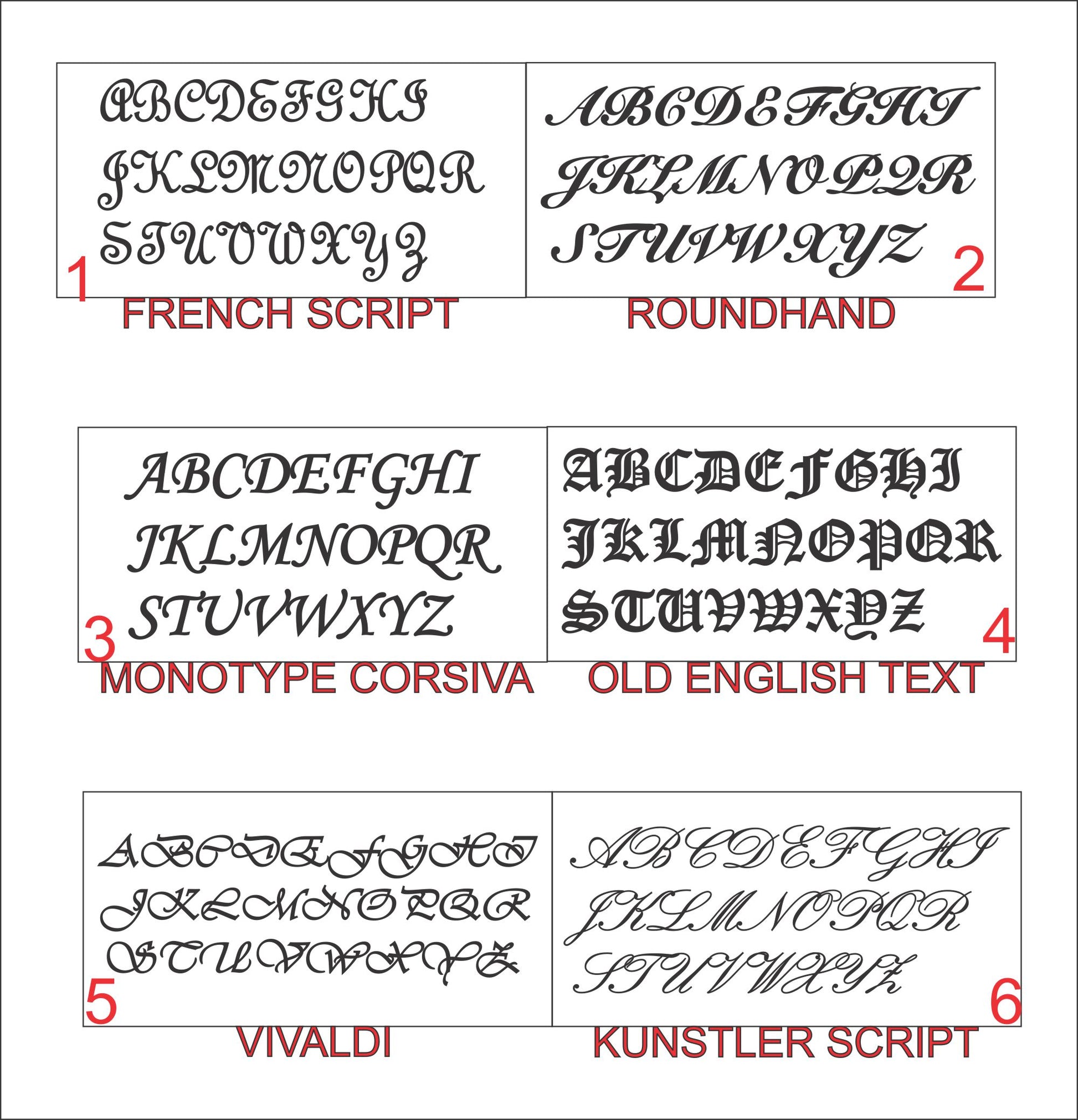photo showing 6 font choices