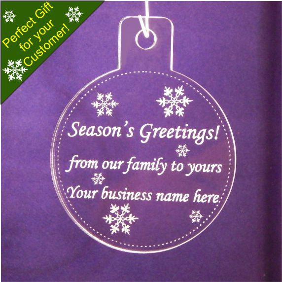 acrylic round ornament with Season's Greetings and other wording
